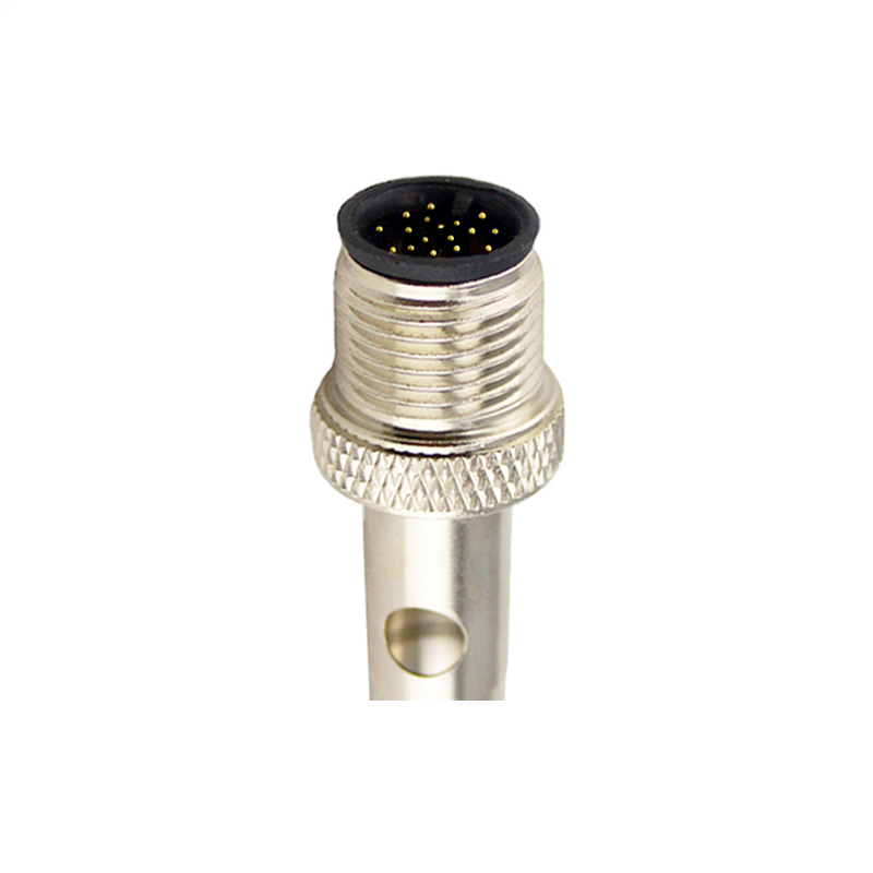 M12 17pins A code male moldable connector with shielded,short,for right angle cable,brass with nickel plated screw